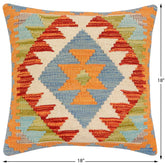 handmade Traditional Pillow Rust Blue Hand-made SQUARE 100% WOOL Hand woven turkish pillow2' x 2'
